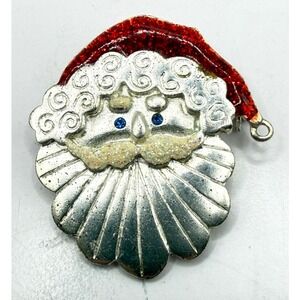 Vintage Santa Claus Brooch Tanya Creations TC Christmas Pin Red Glitter Hat